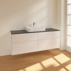 Тумба под раковину Villeroy & Boch Finion 160х50,1 см МДФ глянцевый белый лак/стекло черное матовое F44200GF