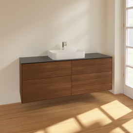 Тумба под раковину Villeroy & Boch Finion 160х50,1 см МДФ шпон грецкого ореха/стекло черное матовое F44200GN