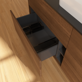 Тумба под раковину Villeroy & Boch Finion 160х50,1 см МДФ шпон грецкого ореха/стекло черное матовое F44200GN