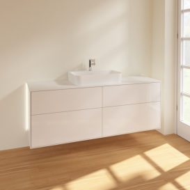 Тумба под раковину Villeroy & Boch Finion 160х50,1 см с подсветкой МДФ глянцевый белый лак/стекло белое матовое G44100GF