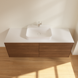 Тумба під раковину Villeroy & Boch Finion 160х50,1 см із підсвічуванням МДФ шпон волоського горіха/скло біле матове G44100GN