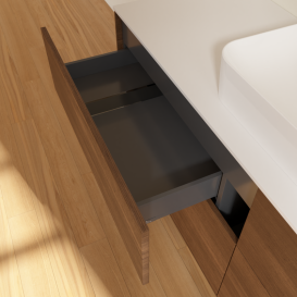 Тумба під раковину Villeroy & Boch Finion 160х50,1 см із підсвічуванням МДФ шпон волоського горіха/скло біле матове G44100GN