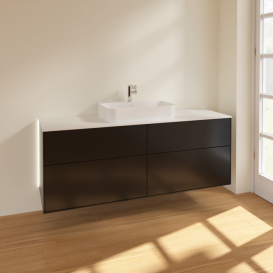 Тумба под раковину Villeroy & Boch Finion 160х50,1 см с подсветкой МДФ черный матовый лак/стекло белое матовое G44100PD