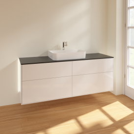 Тумба под раковину Villeroy & Boch Finion 160х50,1 см с подсветкой МДФ глянцевый белый лак/стекло черное матовое G44200GF