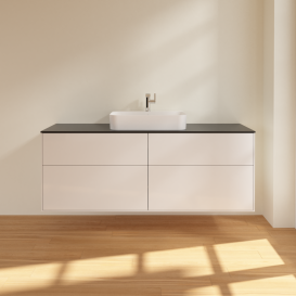 Тумба под раковину Villeroy & Boch Finion 160х50,1 см с подсветкой МДФ глянцевый белый лак/стекло черное матовое G44200GF