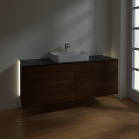 Тумба под раковину Villeroy & Boch Finion 160х50,1 см с подсветкой МДФ шпон грецкого ореха/стекло черное матовое G44200GN