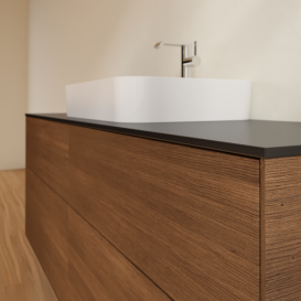 Тумба под раковину Villeroy & Boch Finion 160х50,1 см с подсветкой МДФ шпон грецкого ореха/стекло черное матовое G44200GN