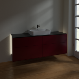 Тумба под раковину Villeroy & Boch Finion 160х50,1 см с подсветкой МДФ пион матовый лак/стекло черное матовое G44200HB