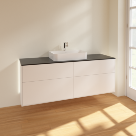 Тумба под раковину Villeroy & Boch Finion 160х50,1 см с подсветкой МДФ белый матовый лак/стекло черное матовое G44200MT