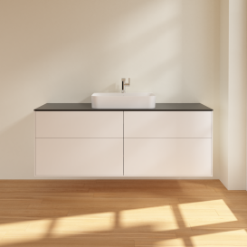 Тумба под раковину Villeroy & Boch Finion 160х50,1 см с подсветкой МДФ белый матовый лак/стекло черное матовое G44200MT