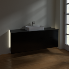 Тумба под раковину Villeroy & Boch Finion 160х50,1 см с подсветкой МДФ черный матовый лак/стекло черное матовое G44200PD