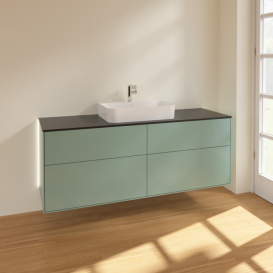 Тумба под раковину Villeroy & Boch Finion 160х50,1 см с подсветкой МДФ оливковый матовый лак/стекло черное матовое G44200GM