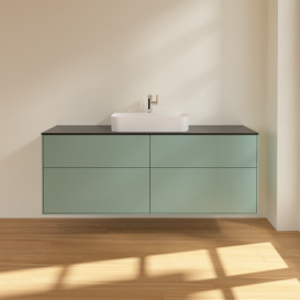 Тумба под раковину Villeroy & Boch Finion 160х50,1 см с подсветкой МДФ оливковый матовый лак/стекло черное матовое G44200GM