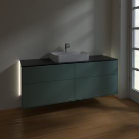 Тумба под раковину Villeroy & Boch Finion 160х50,1 см с подсветкой МДФ оливковый матовый лак/стекло черное матовое G44200GM