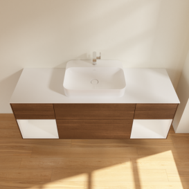 Тумба под раковину Villeroy & Boch Finion 160х50,1 см с подсветкой МДФ шпон грецкого ореха/стекло белое матовое F451GFGN