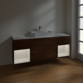 Тумба под раковину Villeroy & Boch Finion 160х50,1 см с подсветкой МДФ шпон грецкого ореха/стекло белое матовое F451GFGN