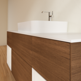 Тумба под раковину Villeroy & Boch Finion 160х50,1 см с подсветкой МДФ шпон грецкого ореха/стекло белое матовое F451GFGN