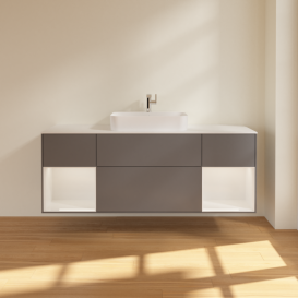 Тумба под раковину Villeroy & Boch Finion 160х50,1 см с подсветкой МДФ антрацит матовый лак/стекло белое матовое F451GFGK