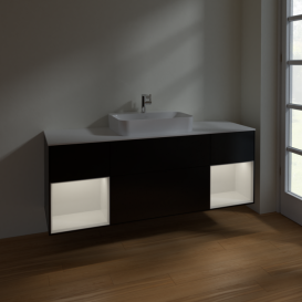 Тумба под раковину Villeroy & Boch Finion 160х50,1 см с подсветкой МДФ черный матовый лак/стекло белое матовое F451GFPD