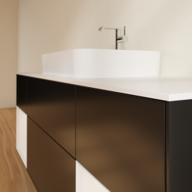 Тумба под раковину Villeroy & Boch Finion 160х50,1 см с подсветкой МДФ черный матовый лак/стекло белое матовое F451GFPD