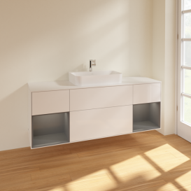 Тумба под раковину Villeroy & Boch Finion 160х50,1 см с подсветкой МДФ глянцевый белый лак/стекло белое матовое F451GKGF