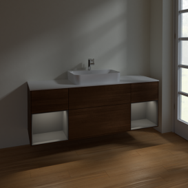 Тумба под раковину Villeroy & Boch Finion 160х50,1 см с подсветкой МДФ шпон грецкого ореха/стекло белое матовое F451GKGN