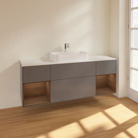 Тумба под раковину Villeroy & Boch Finion 160х50,1 см с подсветкой МДФ антрацит матовый лак/стекло белое матовое F451GNGK