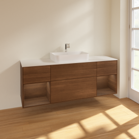 Тумба под раковину Villeroy & Boch Finion 160х50,1 см с подсветкой МДФ шпон грецкого ореха/стекло белое матовое F451GNGN