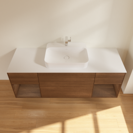 Тумба под раковину Villeroy & Boch Finion 160х50,1 см с подсветкой МДФ шпон грецкого ореха/стекло белое матовое F451GNGN