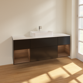 Тумба под раковину Villeroy & Boch Finion 160х50,1 см с подсветкой МДФ черный матовый лак/стекло белое матовое F451GNPD