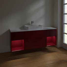 Тумба под раковину Villeroy & Boch Finion 160х50,1 см с подсветкой МДФ пион матовый лак/стекло белое матовое F451HBHB