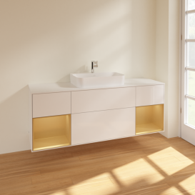 Тумба под раковину Villeroy & Boch Finion 160х50,1 см с подсветкой МДФ глянцевый белый лак/стекло белое матовое F451HFGF