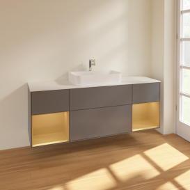 Тумба под раковину Villeroy & Boch Finion 160х50,1 см с подсветкой МДФ антрацит матовый лак/стекло белое матовое F451HFGK