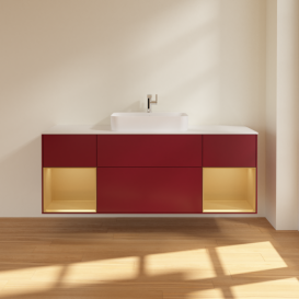 Тумба под раковину Villeroy & Boch Finion 160х50,1 см с подсветкой МДФ пион матовый лак/стекло белое матовое F451HFHB