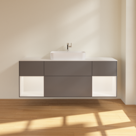 Тумба под раковину Villeroy & Boch Finion 160х50,1 см с подсветкой МДФ антрацит матовый лак/стекло белое матовое F451MTGK