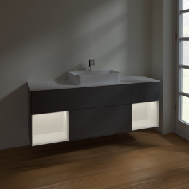 Тумба под раковину Villeroy & Boch Finion 160х50,1 см с подсветкой МДФ антрацит матовый лак/стекло белое матовое F451MTGK