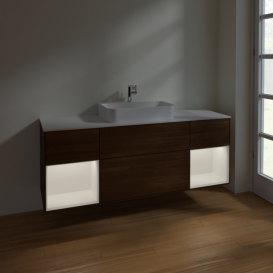 Тумба под раковину Villeroy & Boch Finion 160х50,1 см с подсветкой МДФ шпон грецкого ореха/стекло белое матовое F451MTGN