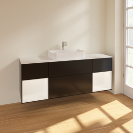 Тумба под раковину Villeroy & Boch Finion 160х50,1 см с подсветкой МДФ черный матовый лак/стекло белое матовое F451MTPD