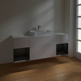 Тумба под раковину Villeroy & Boch Finion 160х50,1 см с подсветкой МДФ глянцевый белый лак/стекло белое матовое F451PDGF