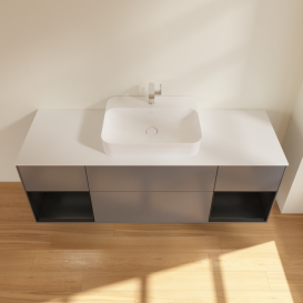 Тумба под раковину Villeroy & Boch Finion 160х50,1 см с подсветкой МДФ антрацит матовый лак/стекло белое матовое F451PDGK