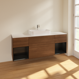 Тумба под раковину Villeroy & Boch Finion 160х50,1 см с подсветкой МДФ шпон грецкого ореха/стекло белое матовое F451PDGN