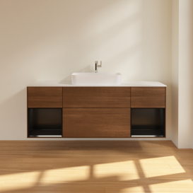 Тумба под раковину Villeroy & Boch Finion 160х50,1 см с подсветкой МДФ шпон грецкого ореха/стекло белое матовое F451PDGN