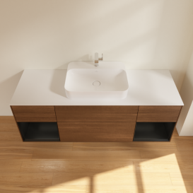 Тумба под раковину Villeroy & Boch Finion 160х50,1 см с подсветкой МДФ шпон грецкого ореха/стекло белое матовое F451PDGN