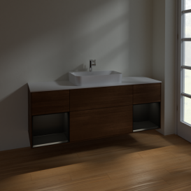 Тумба под раковину Villeroy & Boch Finion 160х50,1 см с подсветкой МДФ шпон грецкого ореха/стекло белое матовое F451PDGN