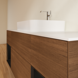 Тумба под раковину Villeroy & Boch Finion 160х50,1 см с подсветкой МДФ шпон грецкого ореха/стекло белое матовое F451PDGN