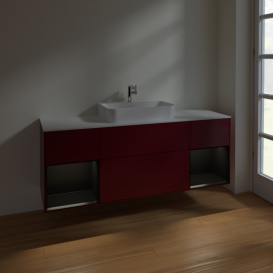 Тумба под раковину Villeroy & Boch Finion 160х50,1 см с подсветкой МДФ пион матовый лак/стекло белое матовое F451PDHB