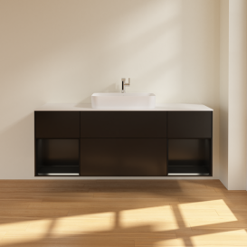 Тумба под раковину Villeroy & Boch Finion 160х50,1 см с подсветкой МДФ черный матовый лак/стекло белое матовое F451PDPD