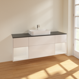 Тумба под раковину Villeroy & Boch Finion 160х50,1 см с подсветкой МДФ глянцевый белый лак/стекло черное матовое F452GFGF