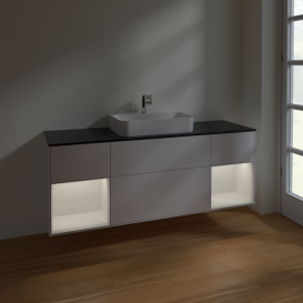 Тумба под раковину Villeroy & Boch Finion 160х50,1 см с подсветкой МДФ глянцевый белый лак/стекло черное матовое F452GFGF