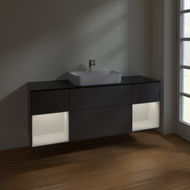 Тумба под раковину Villeroy & Boch Finion 160х50,1 см с подсветкой МДФ антрацит матовый лак/стекло черное матовое F452GFGK